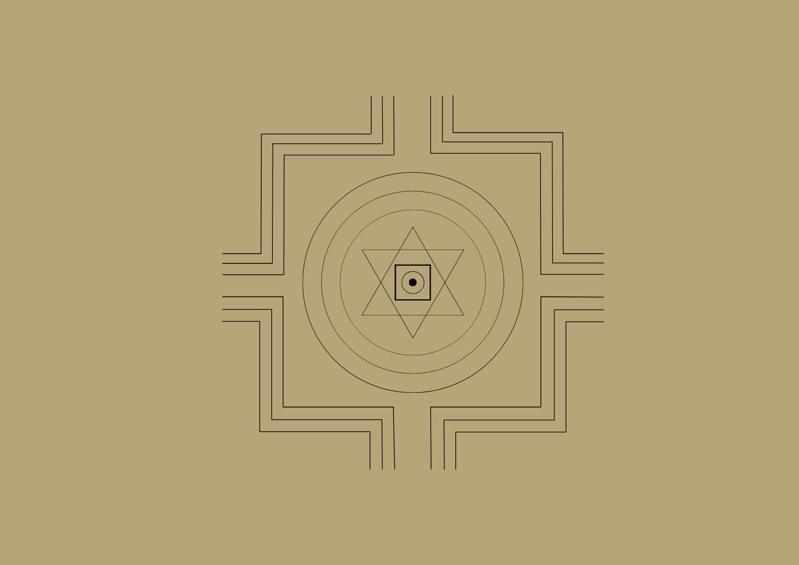 Sri Maa Siddheshwari Foundation yantra with a central bindu and interlocking triangles